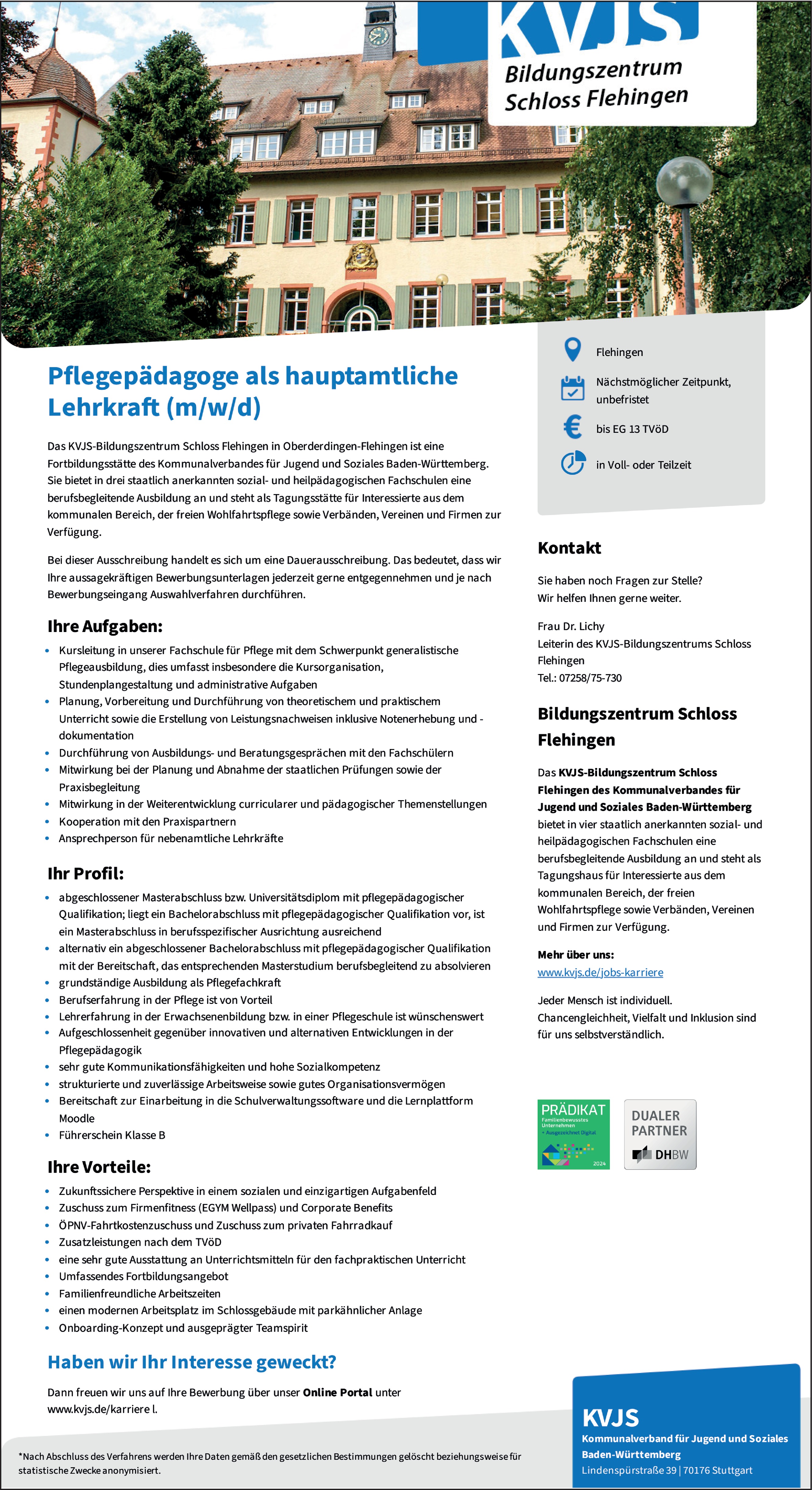 Pflegepädagoge als hauptamtliche Lehrkraft (m/w/d)