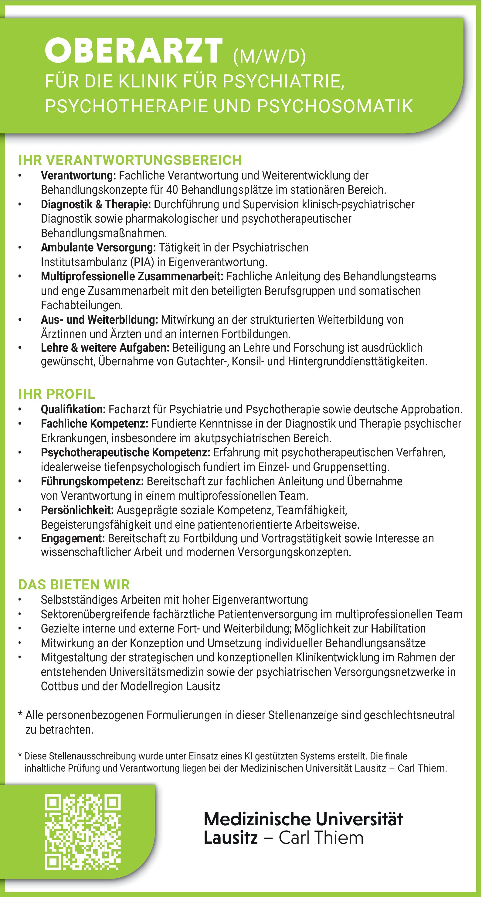 Oberarzt Psychiatrie und Psychotherapie (m/w/d)