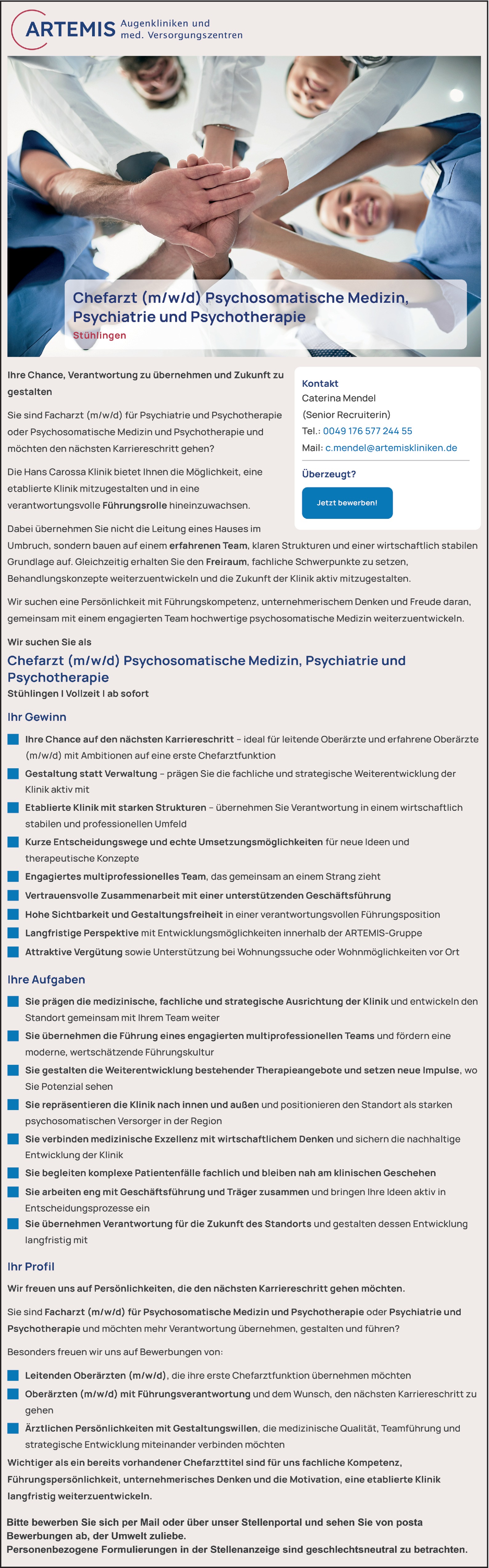 Chefarzt Psychiatrie und Psychotherapie (m/w/d)