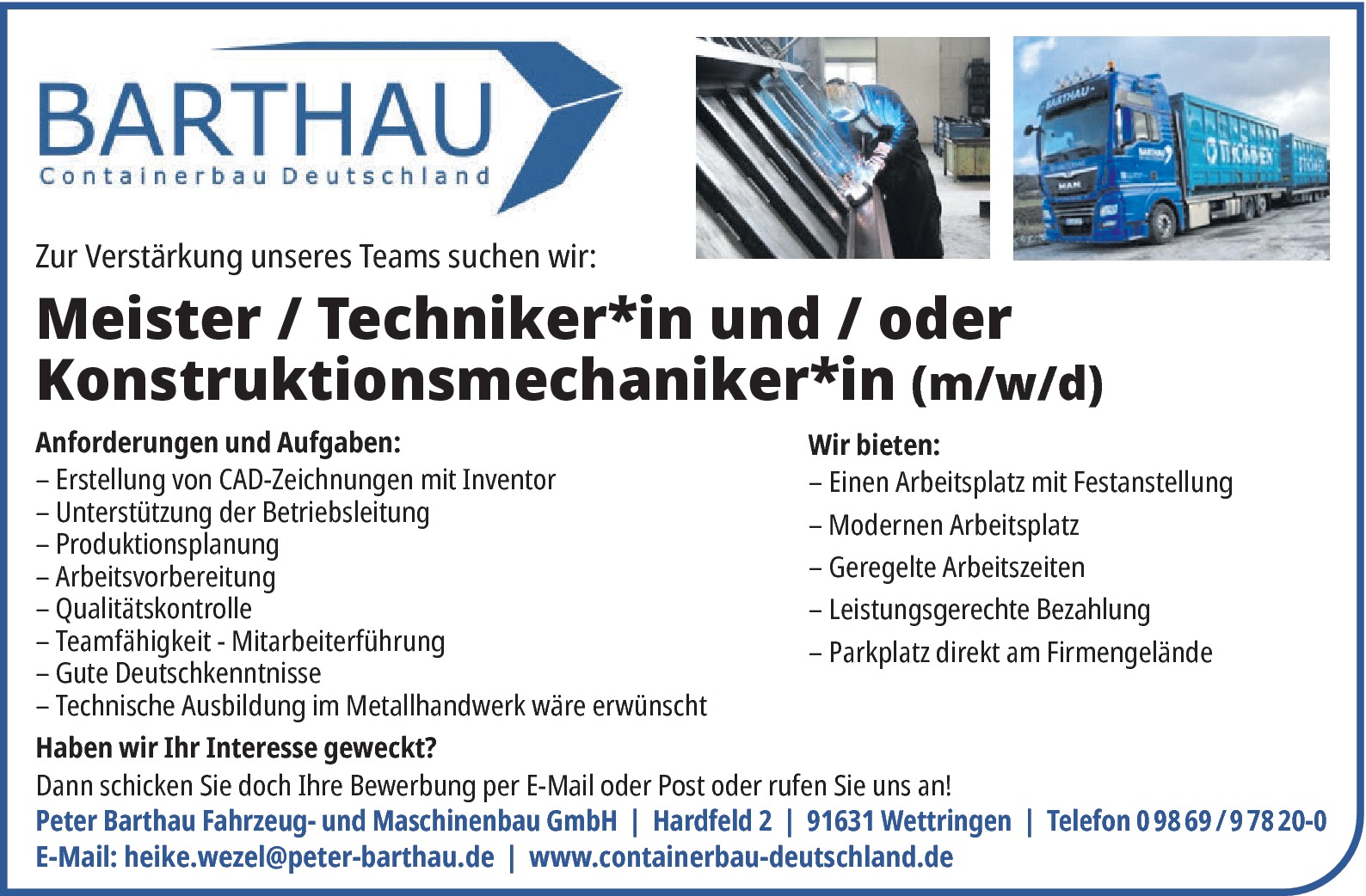 Meister / Techniker / Konstruktionsmechaniker m/w/d
