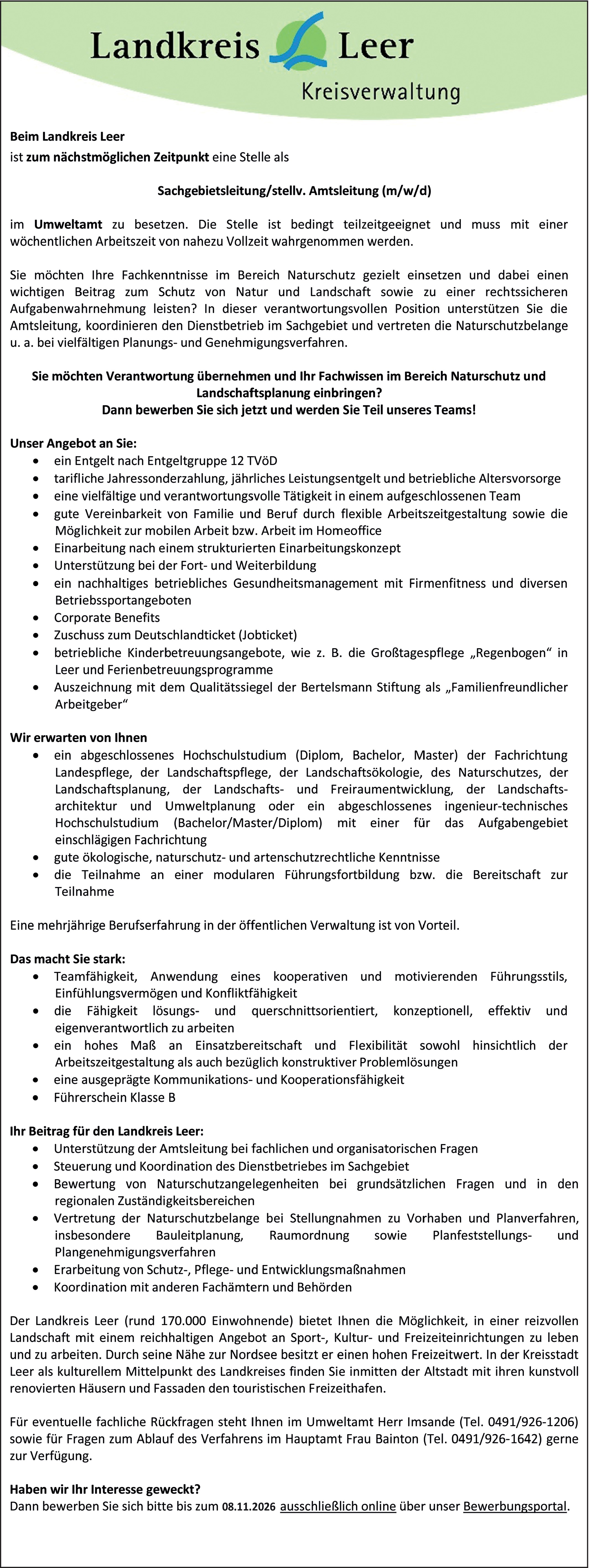 Sachgebietsleitung/stellv. Amtsleitung m/w/d im Umweltamt