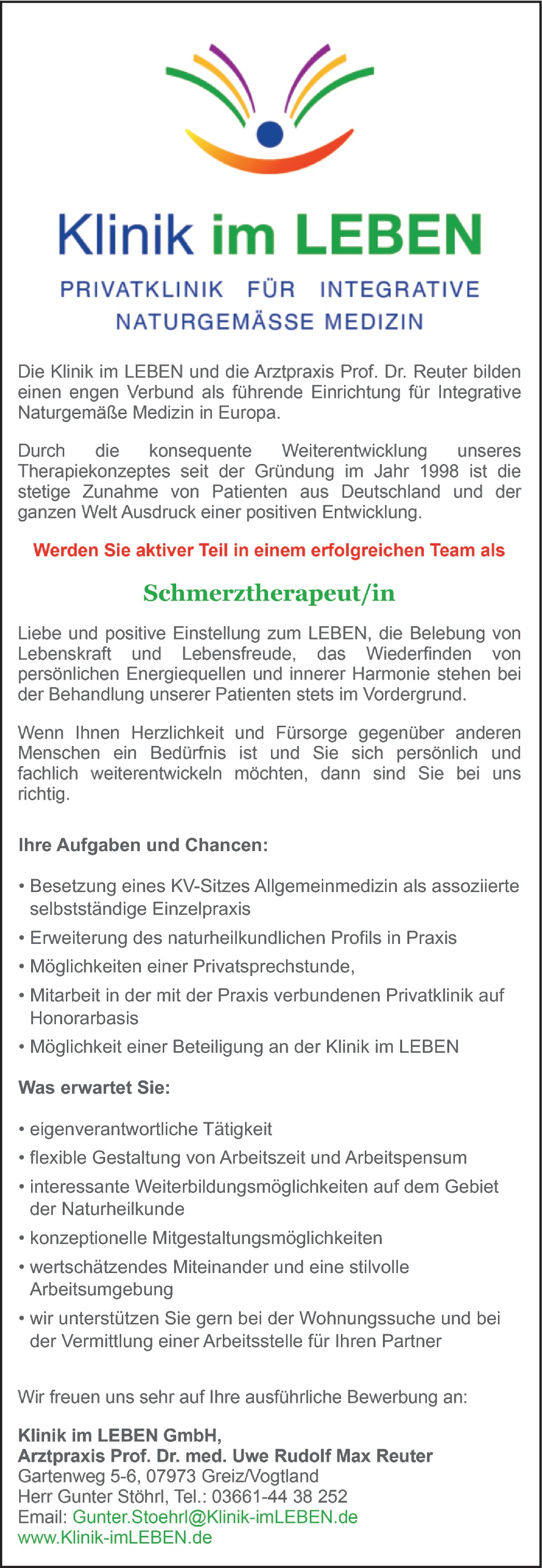 Schmerztherapeut / Schmerztherapeutin