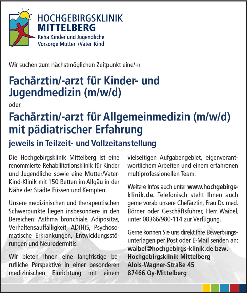 Fachärztin / Facharzt für Kinder- und Jugendmedizin 