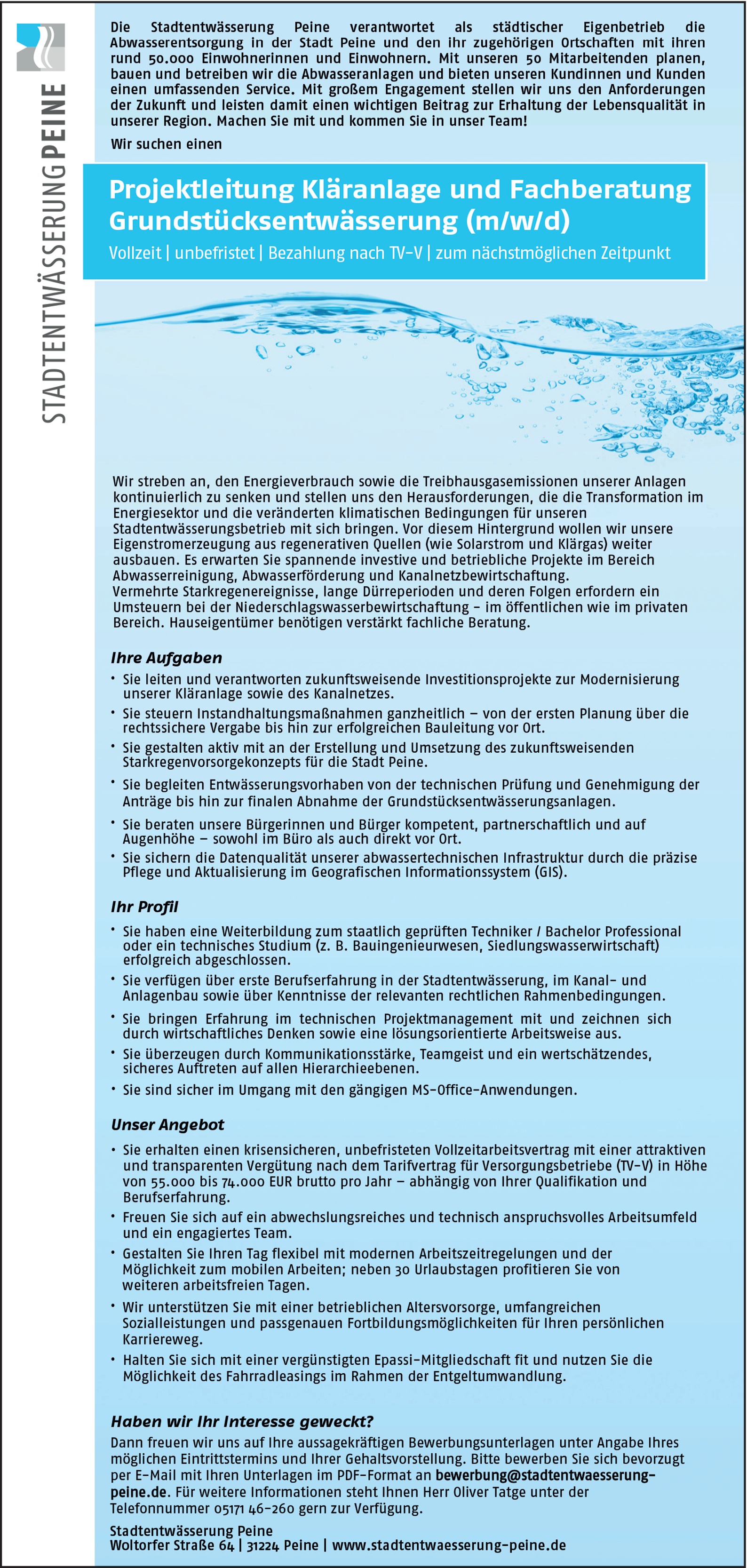 Bauingenieur (m/w/d) Kläranlage, Grundstücksentwässerung
