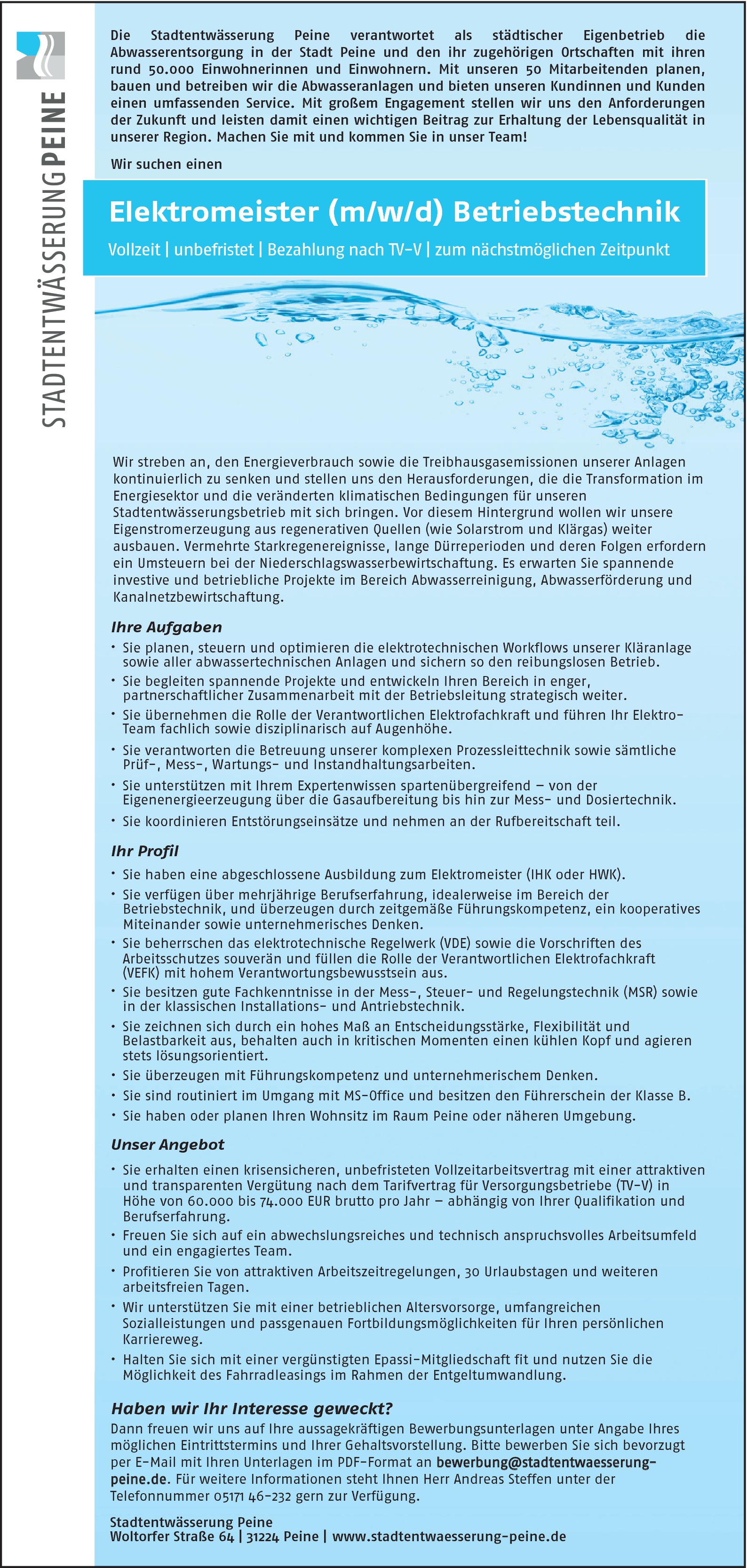 Elektromeister (m/w/d) Betriebstechnik