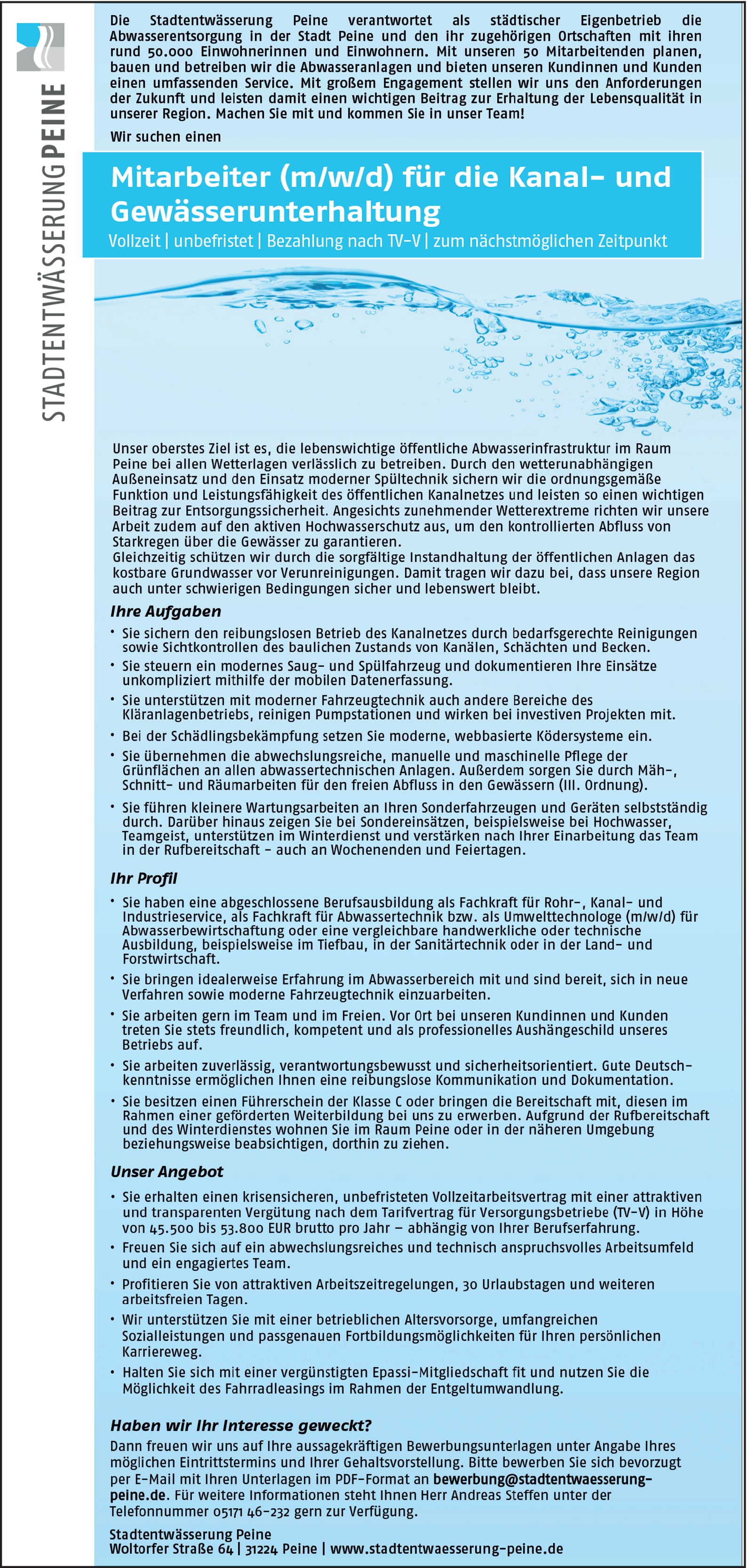Mitarbeiter (m/w/d) für die Kanal- und Gewässerunterhaltung