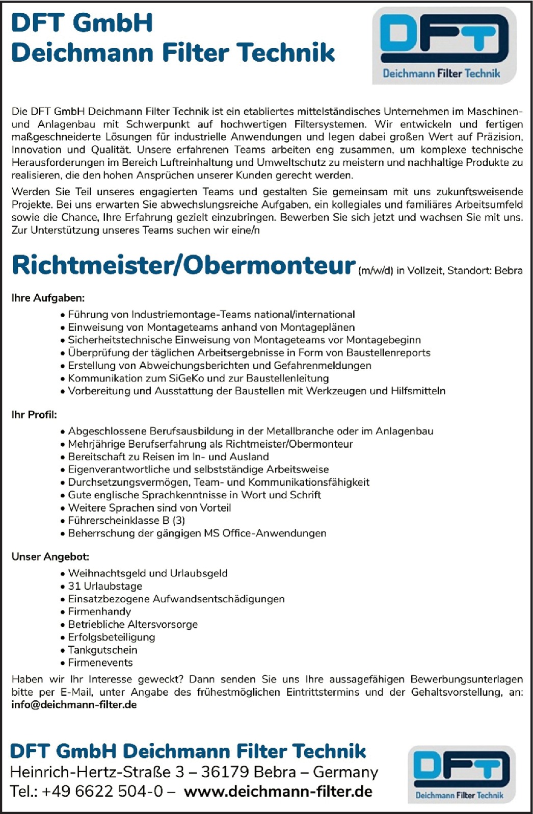 ( Richtmeister/Obermonteur (m/w/d)