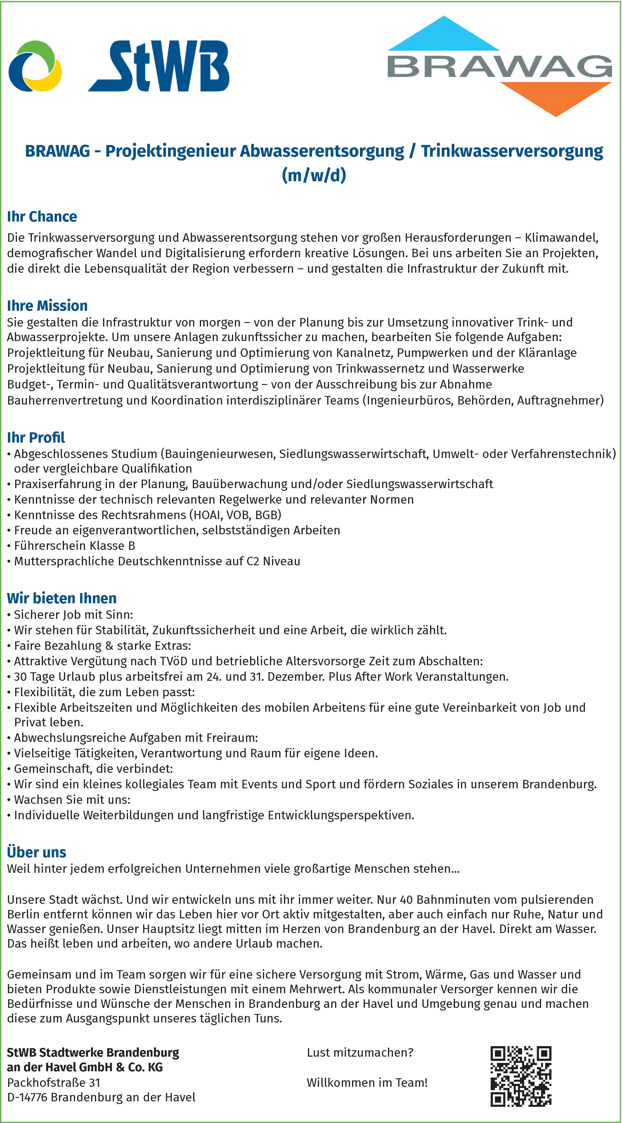Projektingenieur Abwasserentsorgung / Trinkwasserversorgung m/w/d