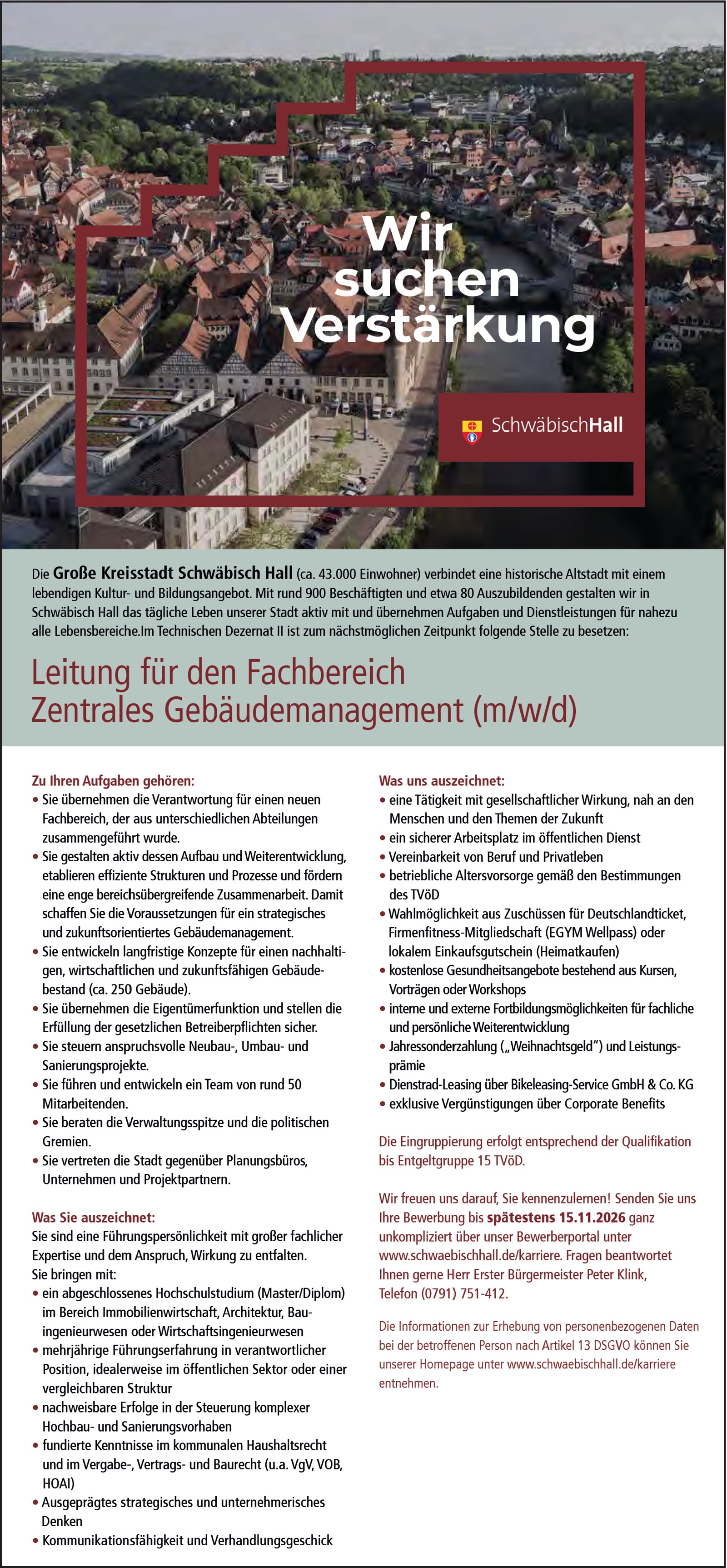 Bauingenieur Fachbereichsleitung Zentrales Gebäudemanagement (m/w/d)