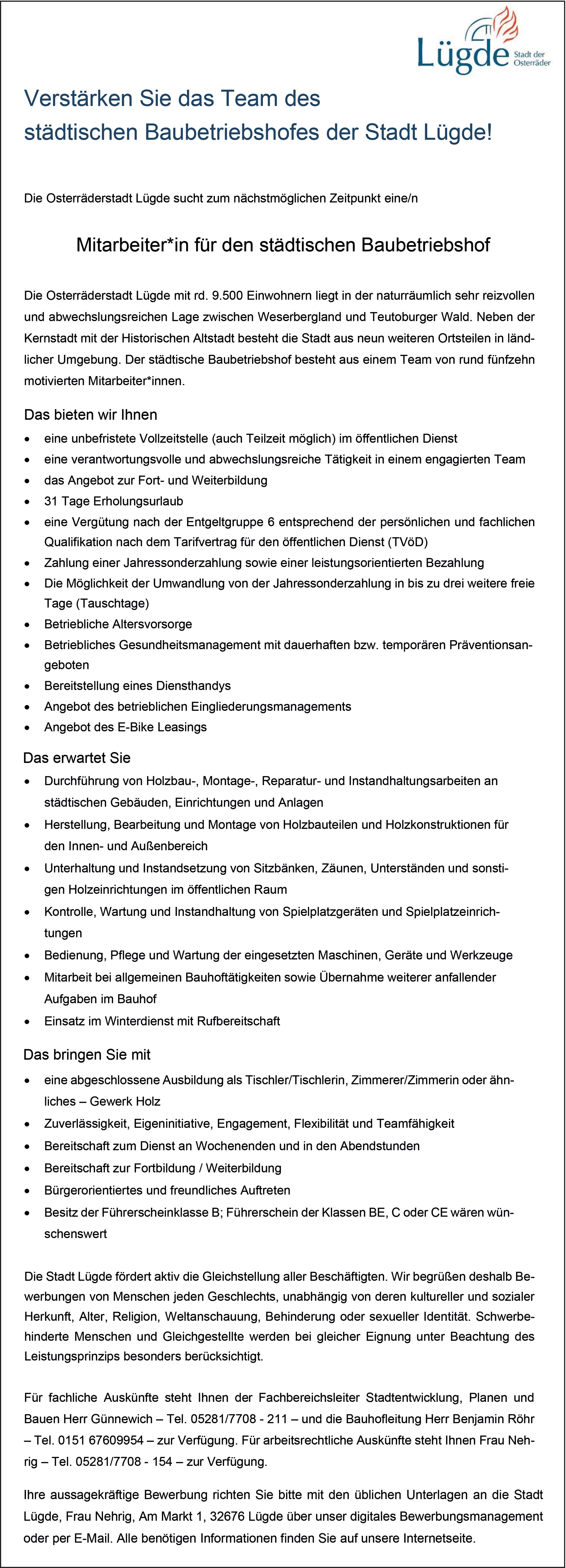 Bauhofmitarbeiter / Zimmerer / Tischler (m/w/d)