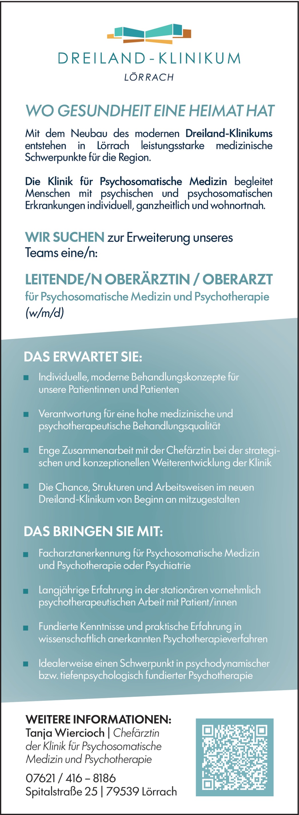 Leitende Oberärztin / Leitender Oberarzt für Psychosomatische Medizin und Psychotherapie 