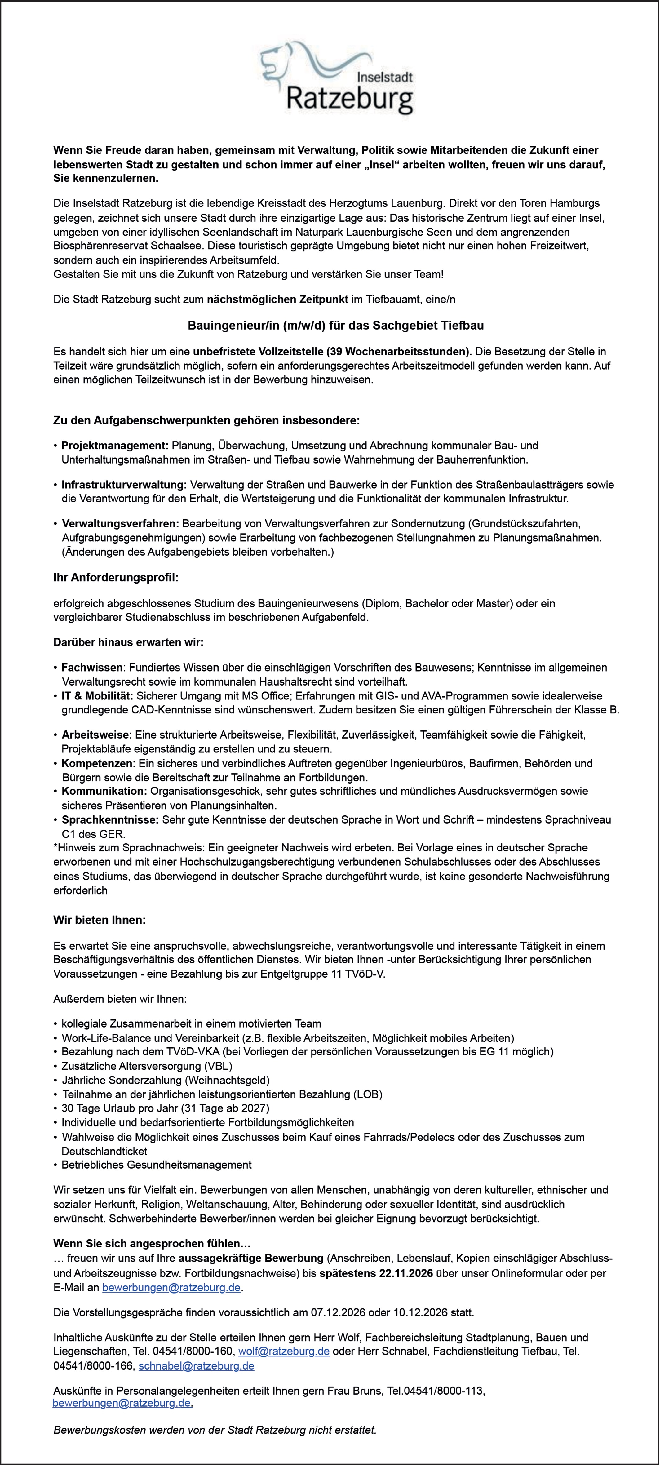 Bauingenieur Sachgebiet Tiefbau m/w/d